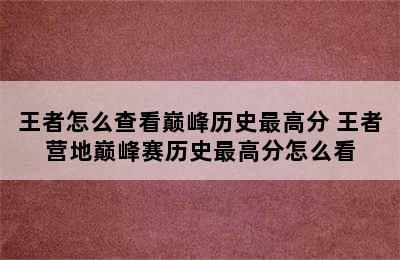 王者怎么查看巅峰历史最高分 王者营地巅峰赛历史最高分怎么看